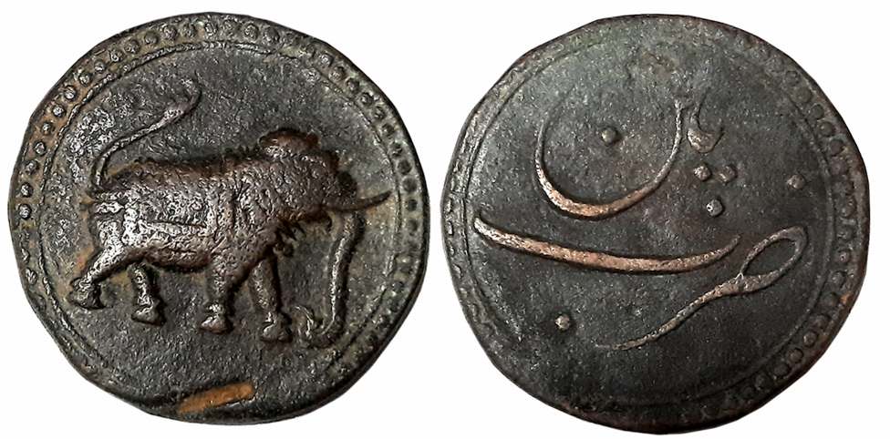 Tipu Sultan, Copper Paisa, 11.01g, Broad flan, Patan Mint, Elephant to right (KM# 123.9). 
