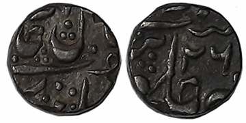 Silver 1/4 Rupee, 2.81g, Dar ul Fatah Ujjain Mint, in the name of Shah Alam II, RY 26. Ext