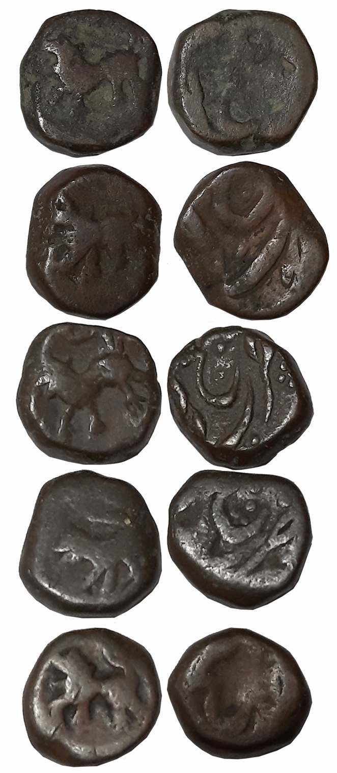 Copper Paisa (5), Elichpur Mint, Lion to left on obverse. Very fine to very fine+. 5 coins