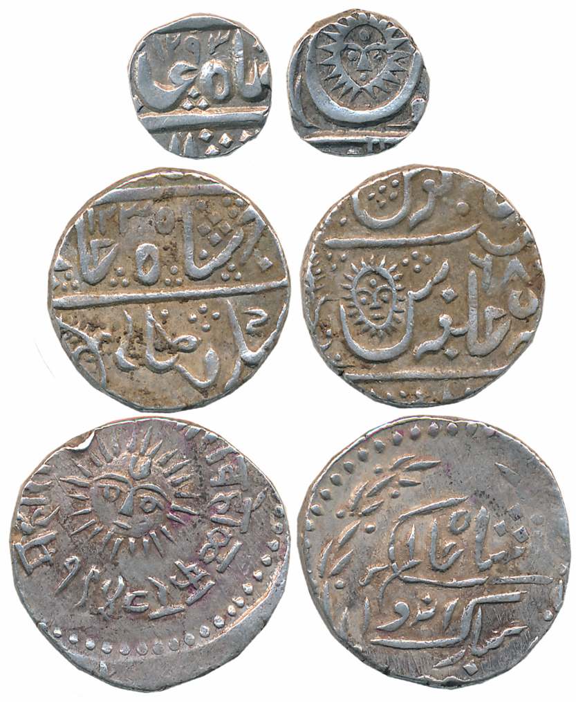 Silver (3), Rupees (2), 11.22g, 11.17g, Tukaji Rao II, Malharnagar Mint, in the name of Sh