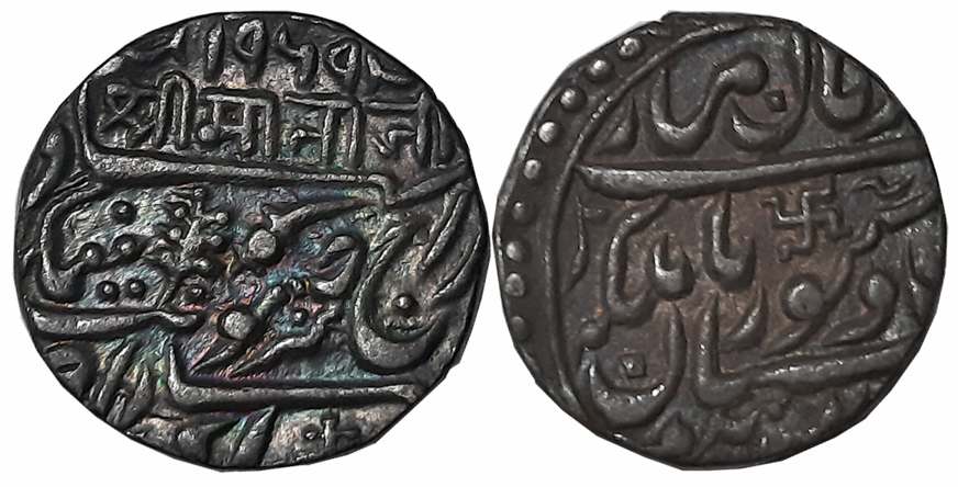 Jaswant Singh II, Silver Rupee, 11.34g, Pali Mint, VS 1969 (sic) for 1929, Swastik as a Da