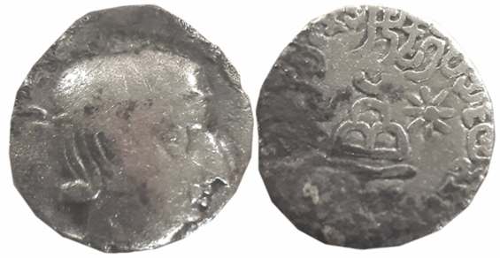 Rudradaman, Son of Jayadaman as MahaKshatrapa, Silver Drachma, 2.06g, Obv: Bust of the kin