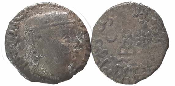 Rudrasimha I, son of Rudradaman as Kshatrapas, Silver Drachma, 2.04g, Undated, Obv: Bust o