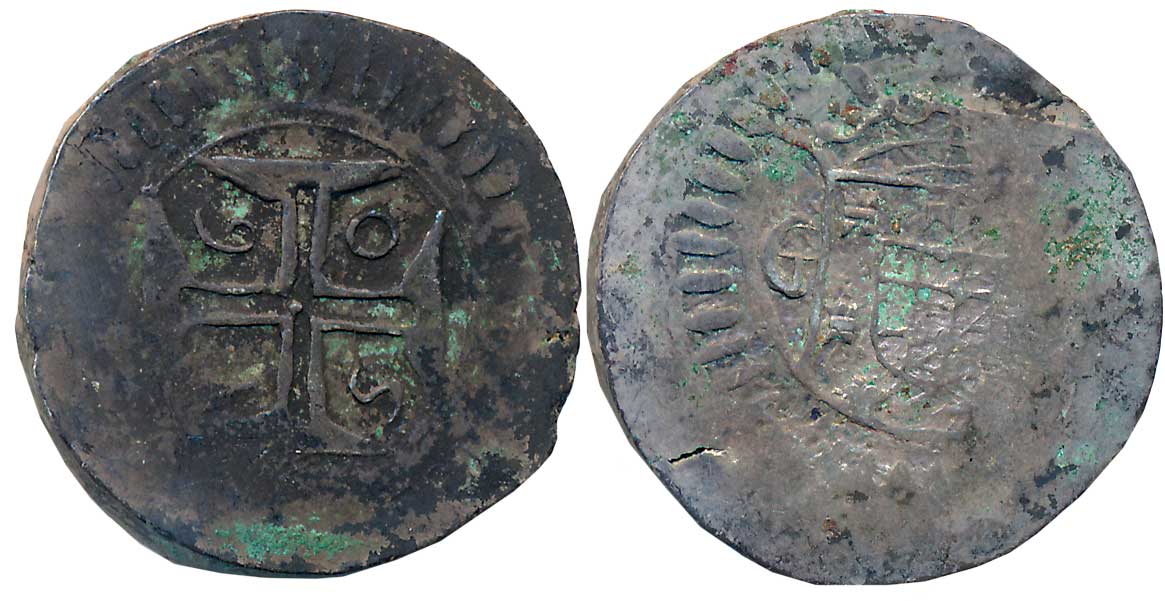 Goa, D. Joao IV, Silver Xerafim, 10.59g, AD 1650, Obv: Crowned arms, Rev: Cross, and dates