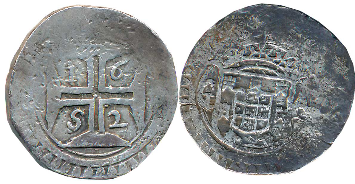 Goa, D Joao IV, Silver Xerafim, 9.98g, Goa Mint, AD 1652, Obv: Crowned arms, Rev: Cross, a