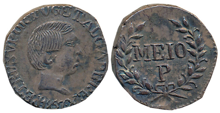 Goa, D Pedro V, Silver Meio Pardau (150 Reis), 2.74g, AD 1857, Obv: Bust of Pedro V to rig