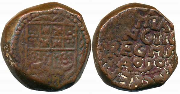 Copper Copperoon, 13.22g, Date A 9, Obv: The shield of arms of the company within a beaded
