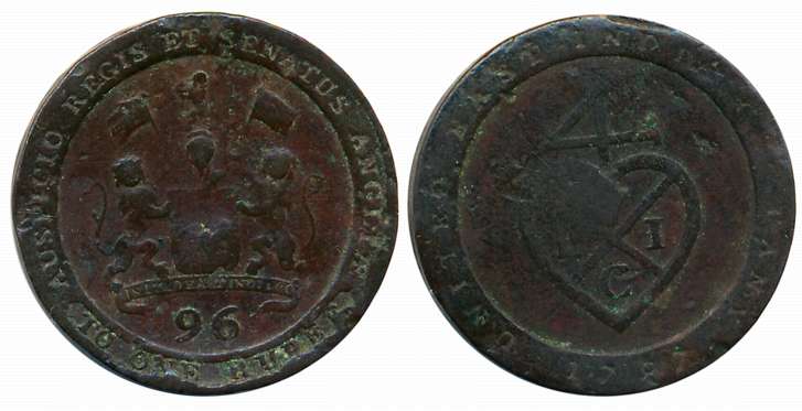 Copper Dub-1/96 Rupee, 6.52g, Soho Mint, 1797 CE, Obv: Coat of Arms, Rev: Balemark (KM# 39