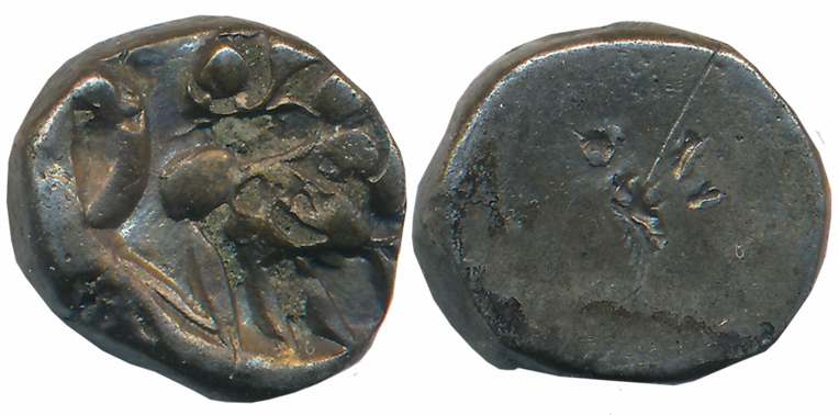 Punch Marked, Attributed to Sursena Janapad, Silver 1/2 Karshapana, 1.65g, Uniface, Lion w