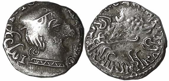 Damasena, son of Rudrasimha I as MahaKshatrapa, Silver Drachma, 1.98g, SE156, Obv: Bust of
