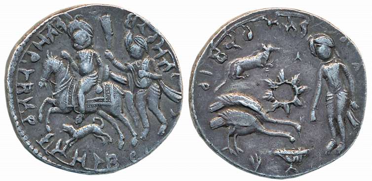 Token, 18th to 19th century, Silver Token, 11.55g, Obv: Yuddhishthir riding left on horseb