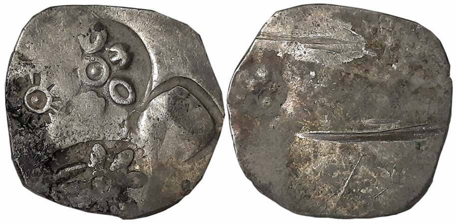 Punch Marked, Attributed to Magadha Janapada, Silver 1/2 Shatamana? – Vimshatika, 5.45g, “