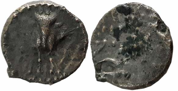 Damasena as MahaKshatrapa, Potin Unit, 1.91g, Obv: Bull facing front within circular dotte
