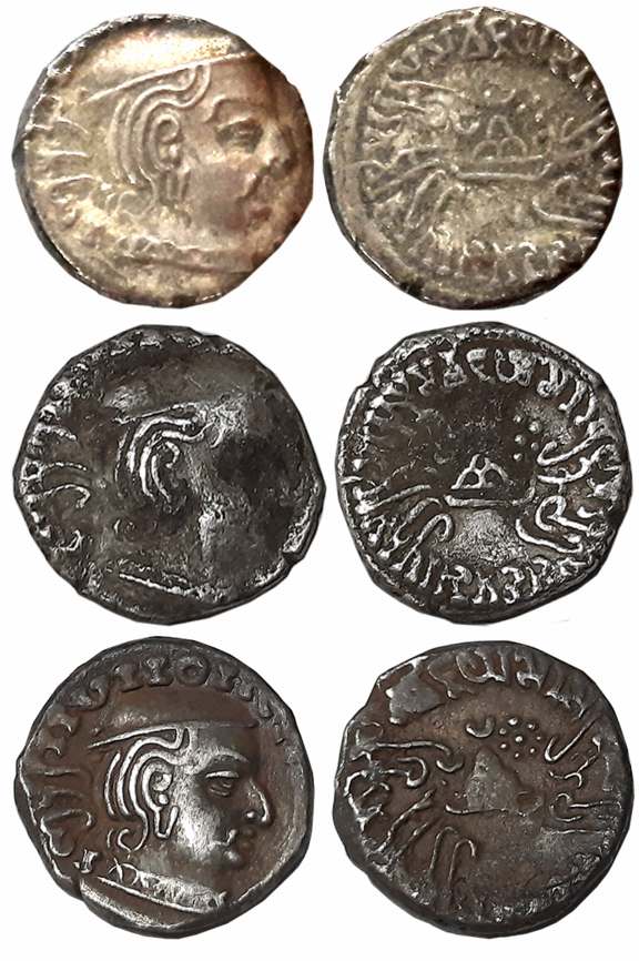 Vijayasena, son of Damasena as MahaKshatrapa, Silver Drachmas (3), SE166, 167, 168, Obv: B