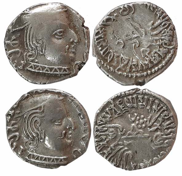 Vijayasena, son of Damasena as MahaKshatrapa, Silver Drachmas (2), SE 170, SE171, Obv: Bus