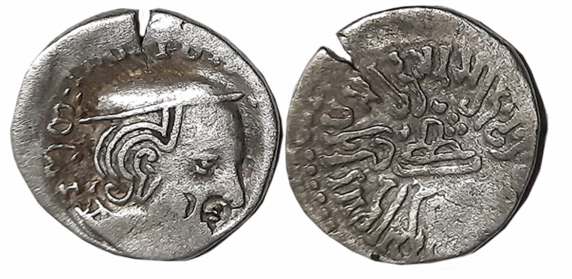 Rudrasena II, son of Viradaman as MahaKshatrapa, Silver Drachma, 2.21g, SE183, Obv: Bust o