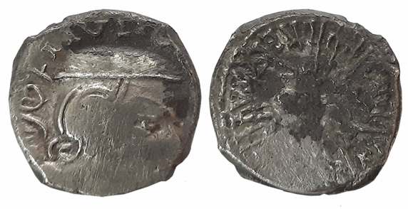 Rudrasena II, son of Viradaman as MahaKshatrapa, Silver Drachma, 2.12g, SE185, Obv: Bust o