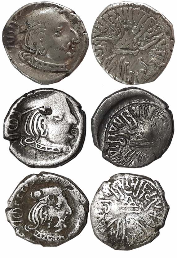 Rudrasena II, son of Viradaman as MahaKshatrapa, Silver Drachmas (3), SE187 (2), 188 (1), 