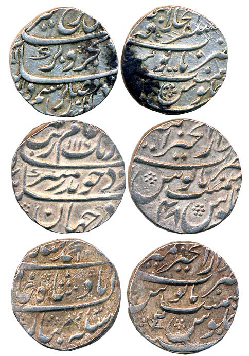 Silver Rupees (3), 11.39g, 11.50g, 11.50g, Ajmer Mint, Aurangzeb, AH 1116/ R Y48 (KM# 300.