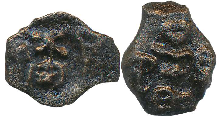 City State, Erikachha, Copper, 2.17g, Obv: Palm tree, bow and arrow, bold Brahmi legend “E