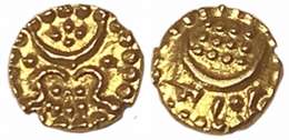Rani Gauri Lakshmi Bayi, Gold Anantaraya Fanam, 0.19g, Padmanabhapuram Mint (Beena S. # 18