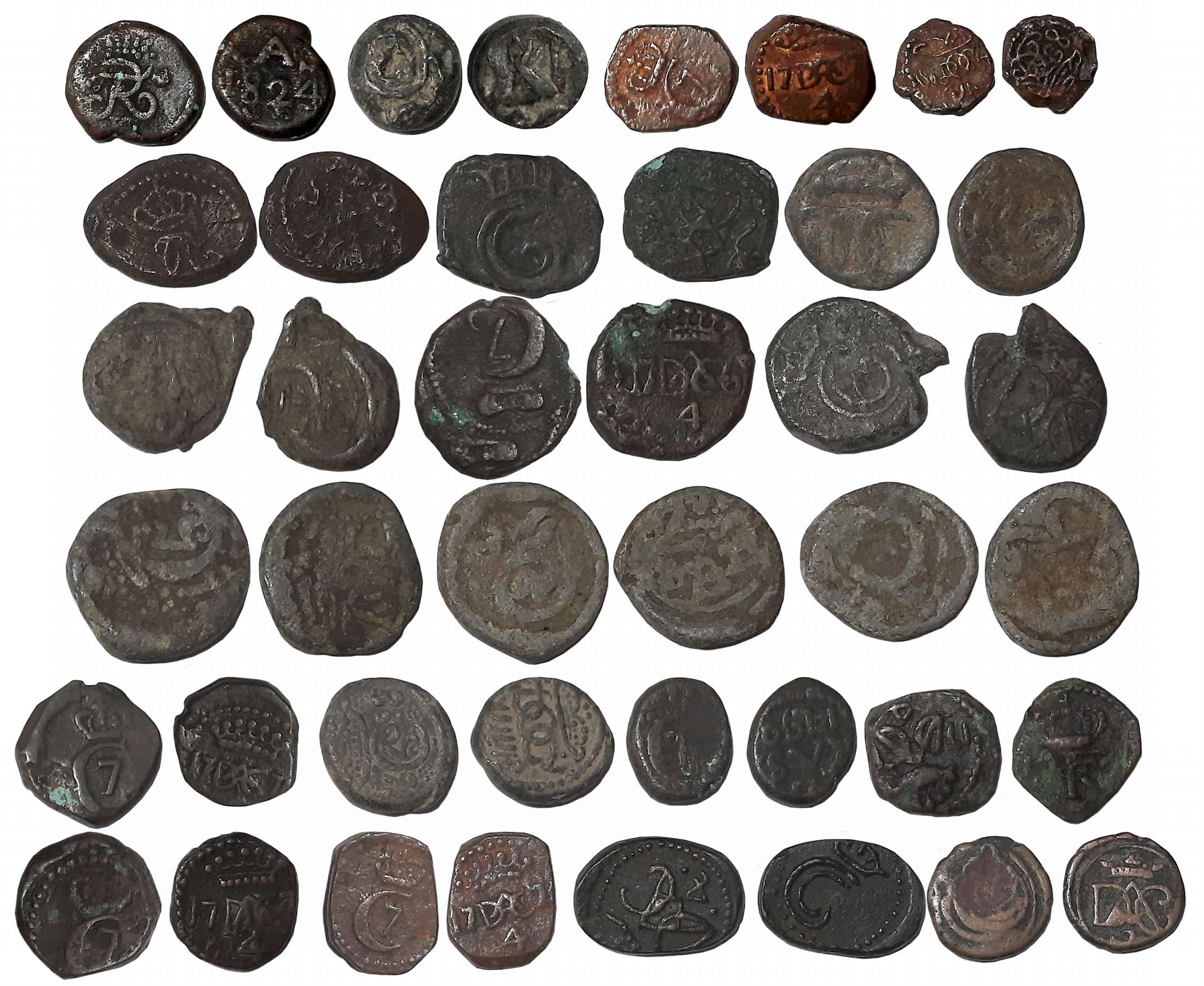 Tranquebar, Assorted lot of Lead and Copper Kas and 2 Kas (21). Various types. Fine to ver