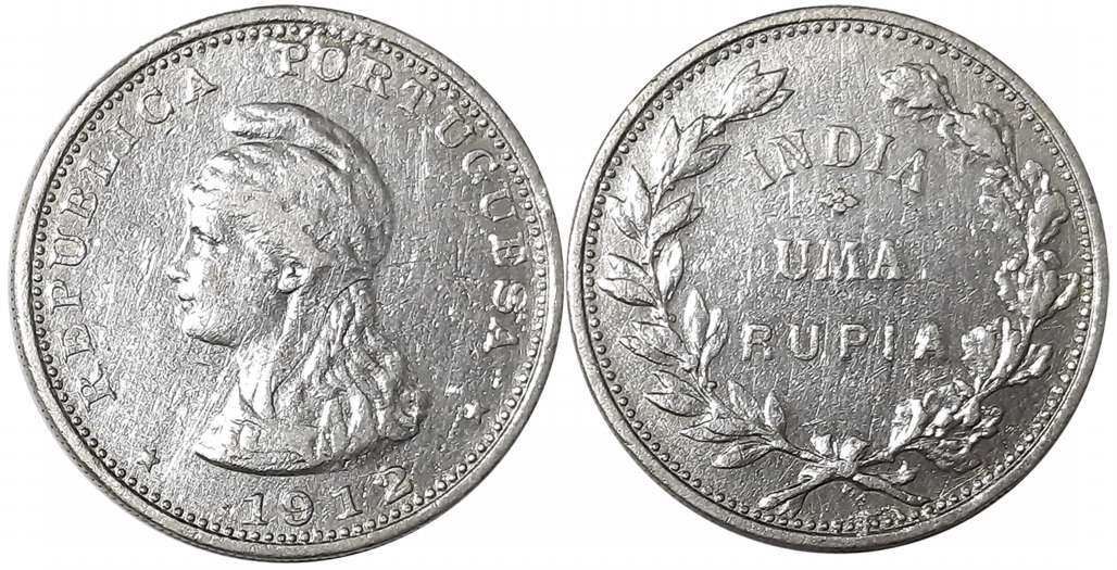 Republic, Silver Rupee, 1912, Obv: Liberty head to left, Rev: Denomination within wreath (