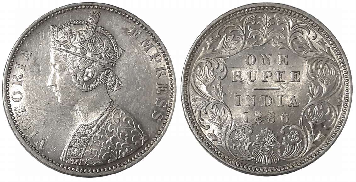 Victoria Empress, Silver Rupee, 1886, B incused, Bombay Mint. Very fine+.