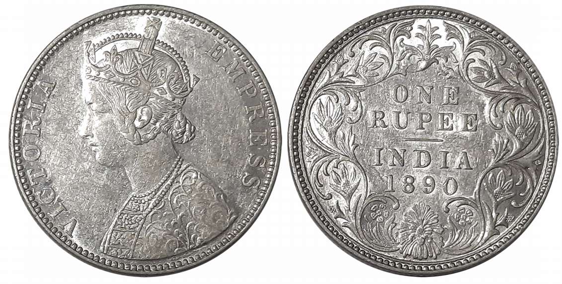 Victoria Empress, Silver Rupee, 1890, B incused, Bombay Mint. Very fine+.