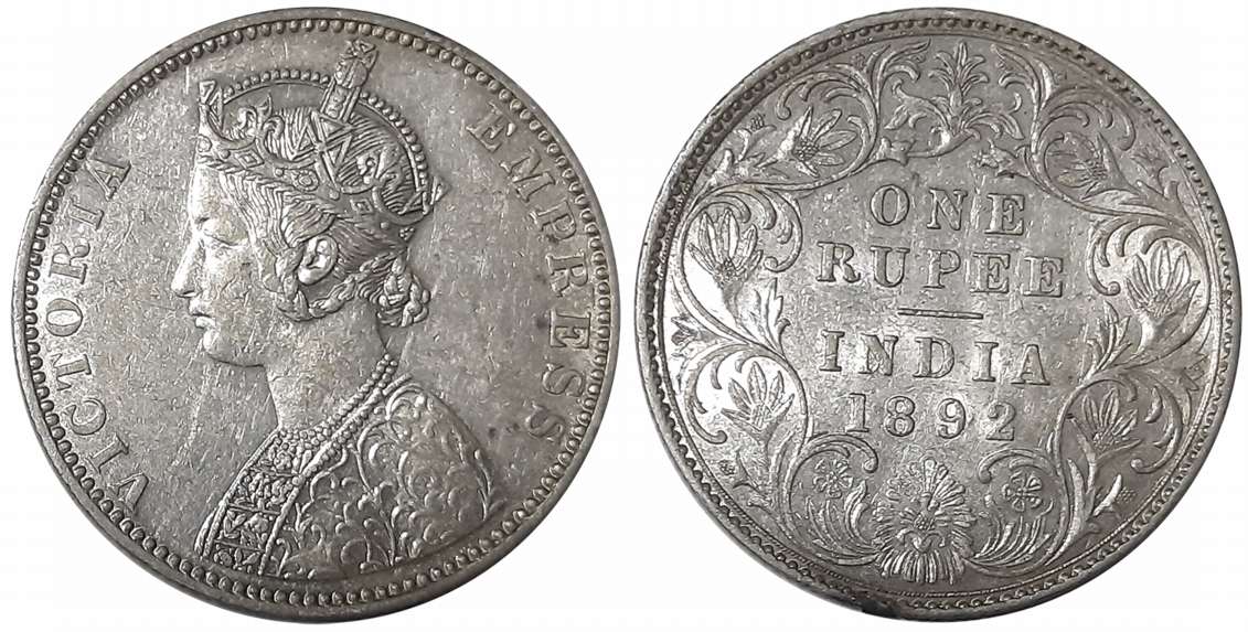 Victoria Empress, Silver Rupee, 1892, B incused, Bombay Mint. Very fine+.
