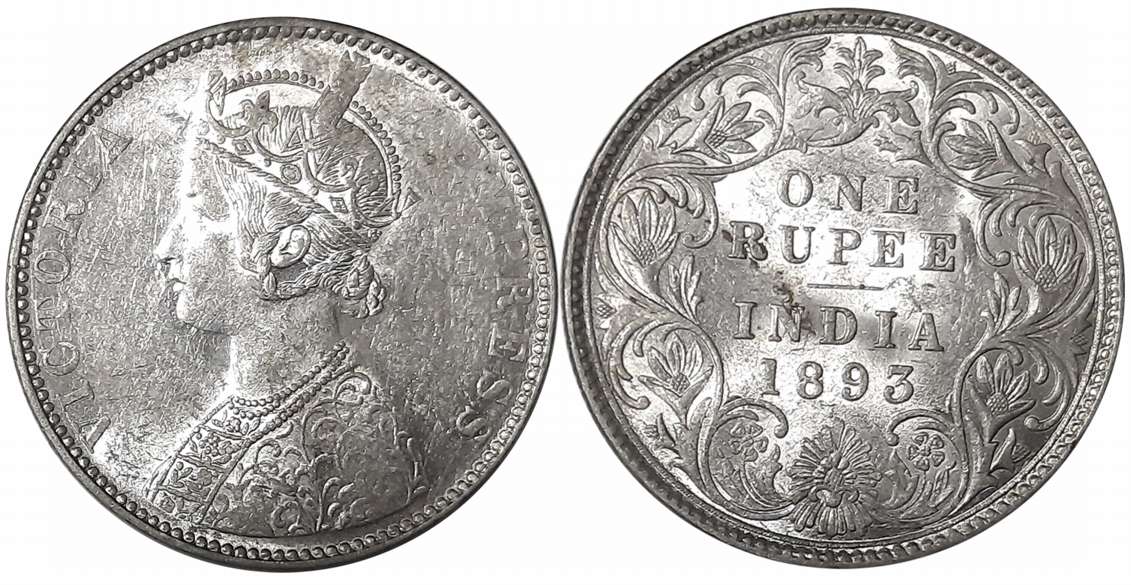 Victoria Empress, Silver Rupee, 1893, B incused, Bombay Mint. Very fine+.