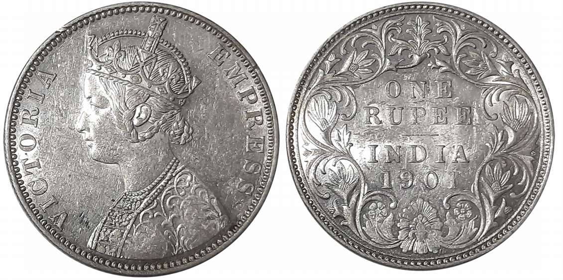 Victoria Empress, Silver Rupee, 1901, B incused, Bombay Mint. Very fine+.