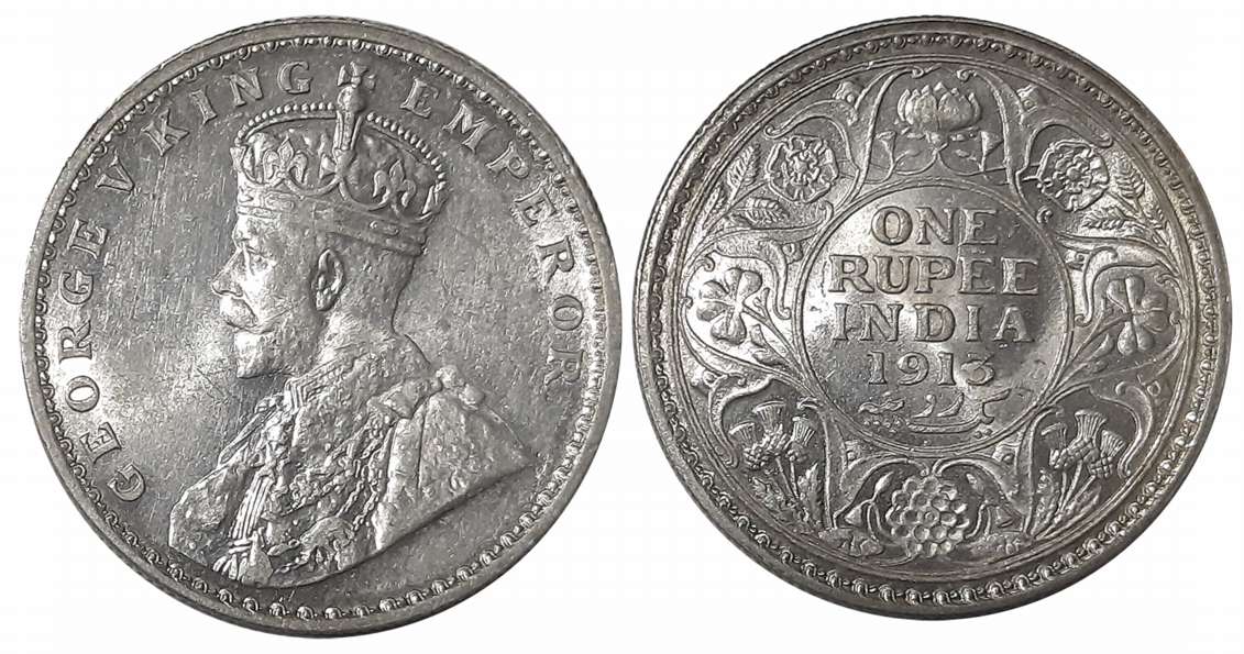 George V, Silver Rupee, 1913, Calcutta Mint. Very fine+.