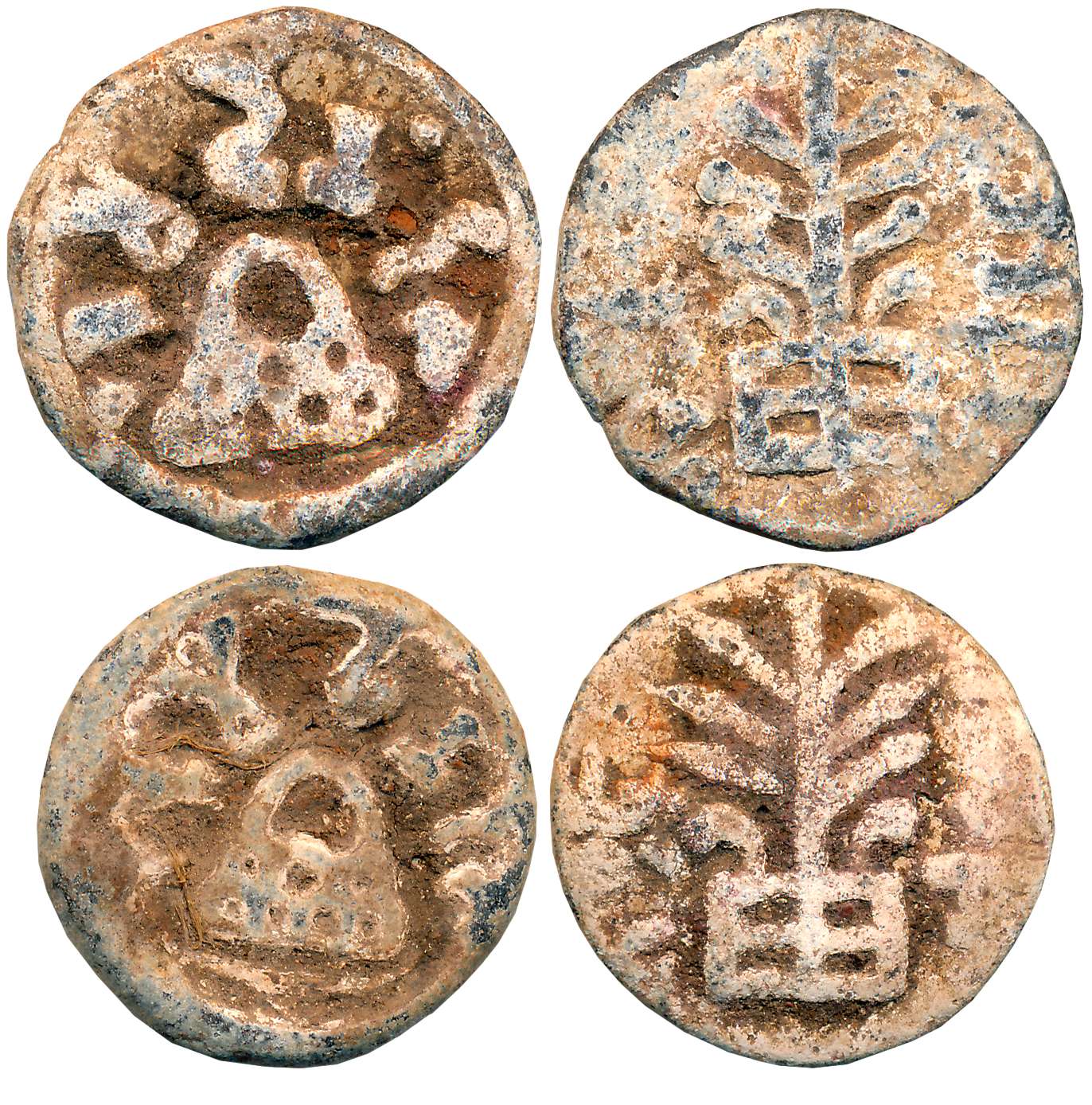Chutus of Banavasi, Mulanandasa, Lead (2), 13.19g, 13.37g, Obv: Eight-arched hill with cir