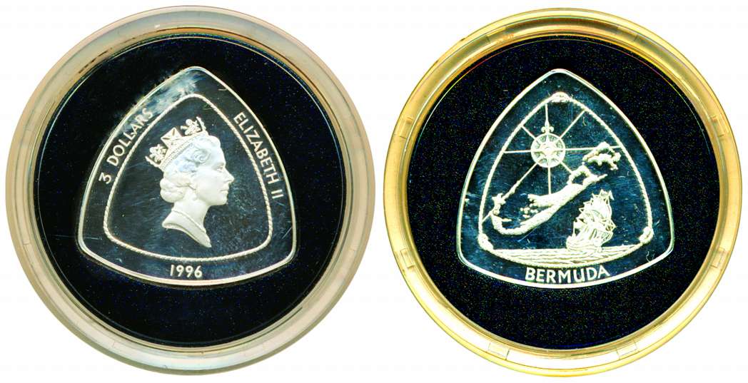 Bermuda, Elizabeth II, Silver Dollar, 20.00g, 1996, “Bermuda Triangle”, Obv: Crowned bust 