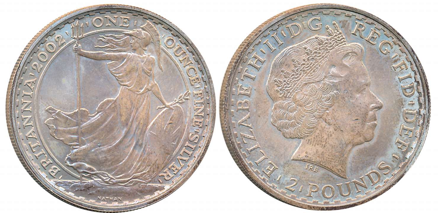 Britain, Elizabeth II, Silver 2 Pounds, 32.45g, 2002, Obv: Queen Elizabeth II right, weari