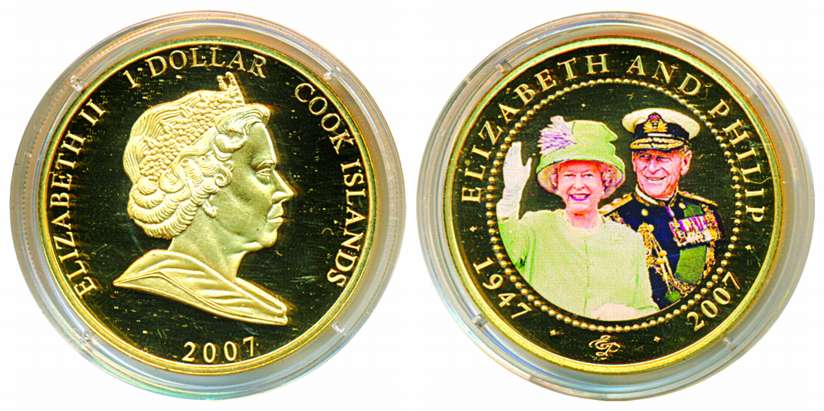 Cook Island, Elizabeth II, Gold plated Copper-nickel, 25.00g, 2007, “60th Anniversary of t