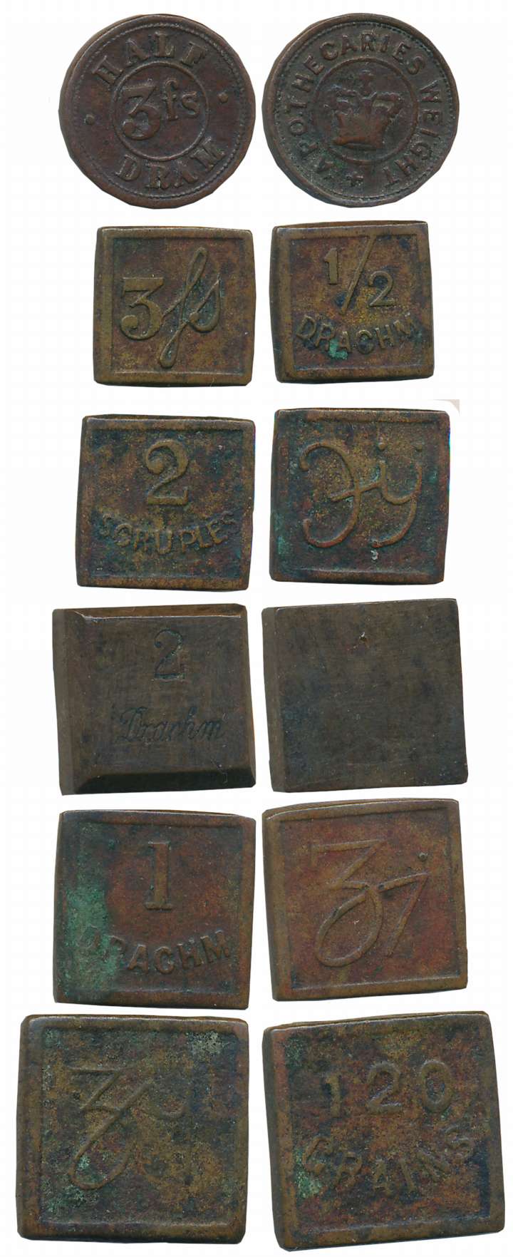 Copper (6), Weights of different denomination. Very fine to fine. 6 coins.