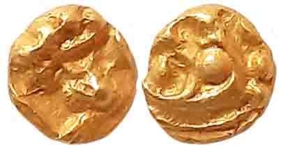 Gangas of Talakadu, Gold Gajapati 1/4 Fanam, 0.06g Obv: Elephant facing right, Rev: Floral