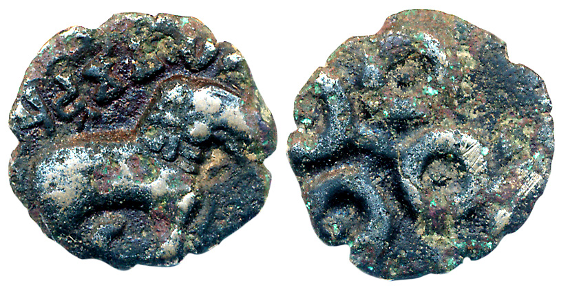 Satvahanas, Vasithiputa Siri Pulumavi, Potin, 2.39g, “Elephant” type, Obv: Elephant standi