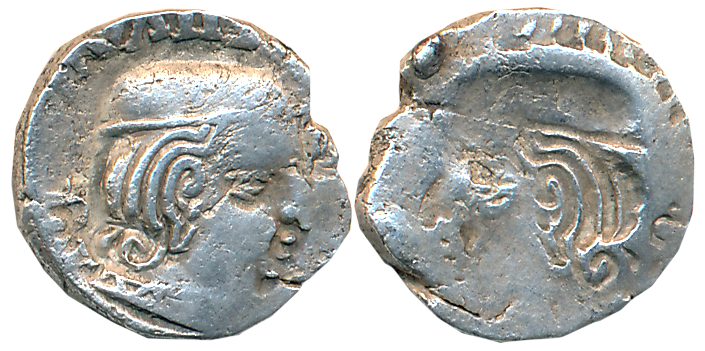 Western Kshatrapas, Silver Drachma, 2.23g, Brockage Lakhi. Extremely fine.