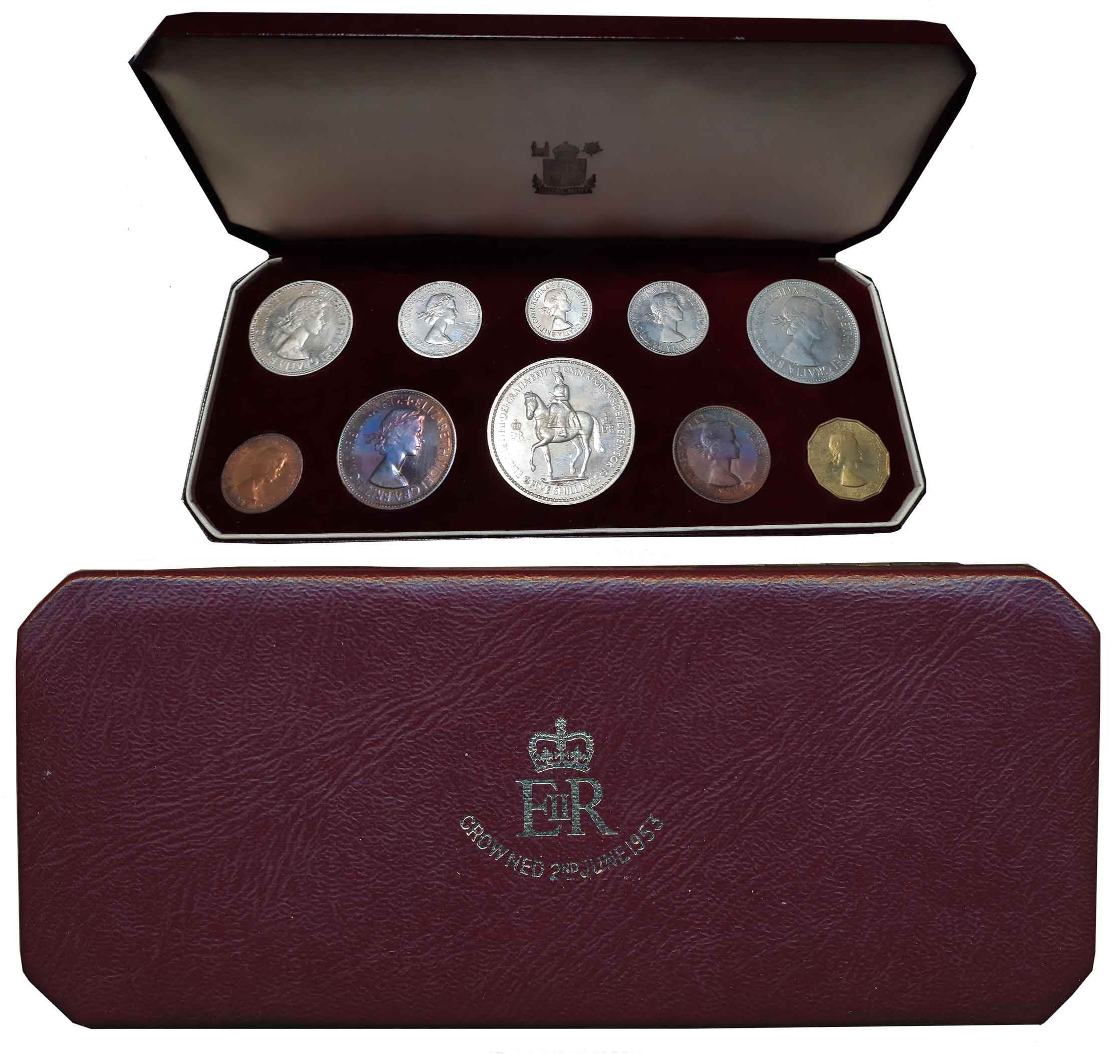 Great Britain, Elizabeth II, Coronation Set of 10 coins, Farthing, 1/2 Penny, Penny, Brass