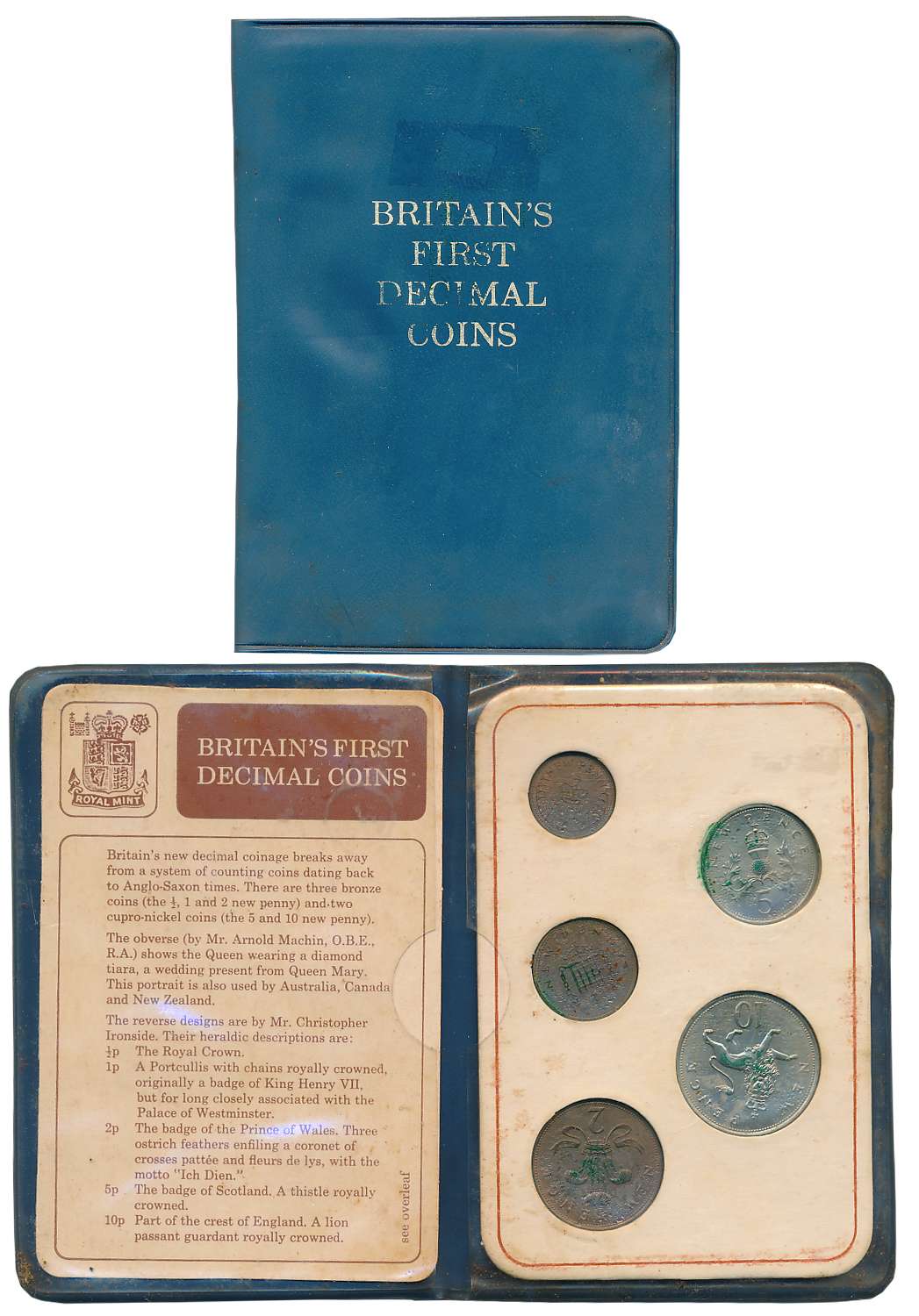 Great Britain, First Decimal Coin Set of 5, Half, One, Two, Five, Ten Penny. In original p
