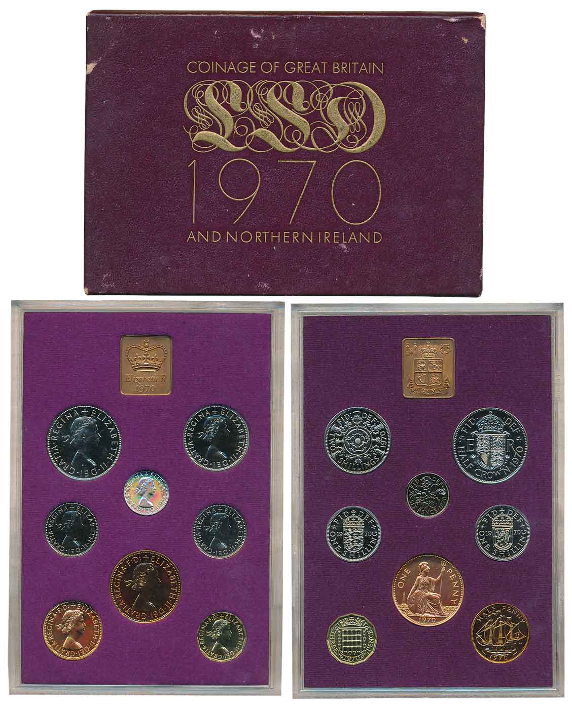 Great Britain, 1970, Proof Set of 8, Half Crown, Two Shillings, One Shillin (2), Six Pence
