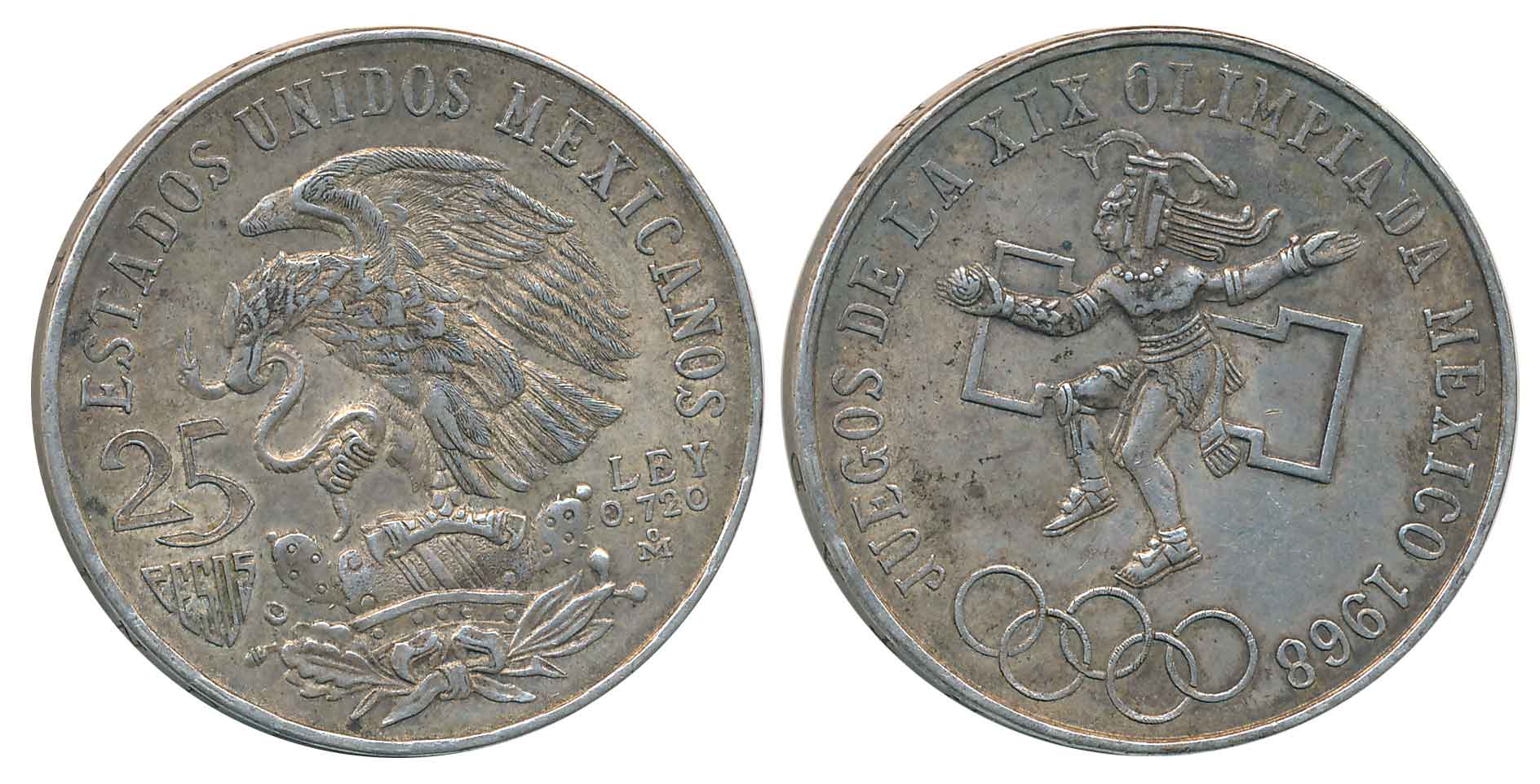 Mexico, Silver 25 Pesos, 22.66g, “19th Summer Olympics - Mexico 1968”, Obv: The Mexican co