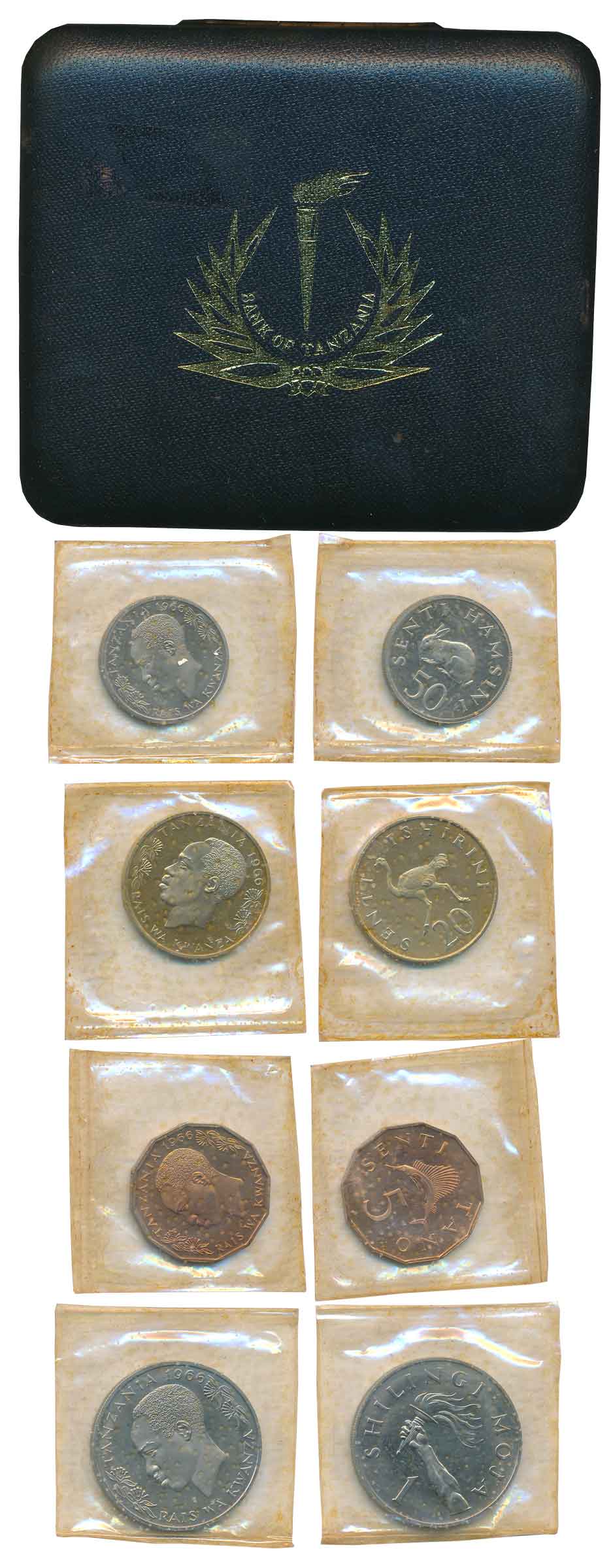 Tanzania, 1966, Set of 4 coins, Copper Nickel, 1 Shilingi, 50 Centi, Nickle Brass 20 Senti