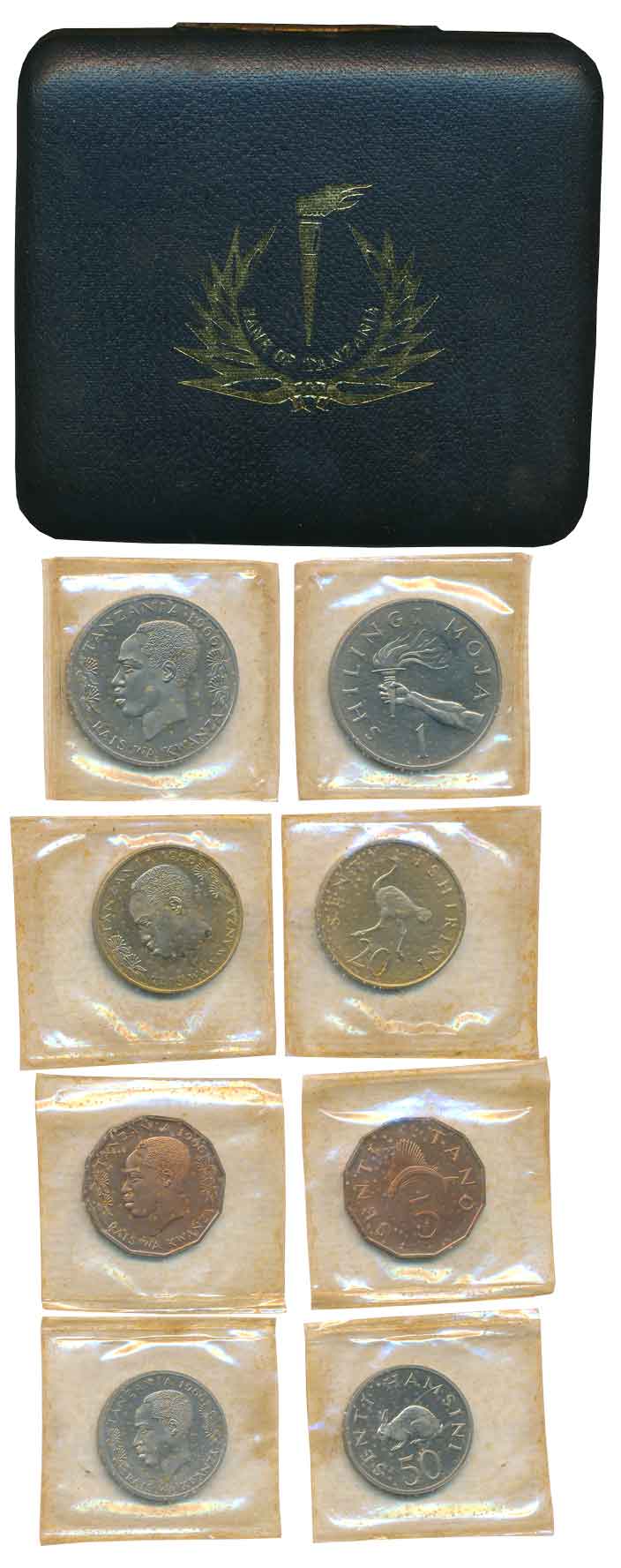 Tanzania, 1966, Set of 4 coins, Copper Nickel, 1 Shilingi, 50 Centi, Nickle Brass 20 Senti