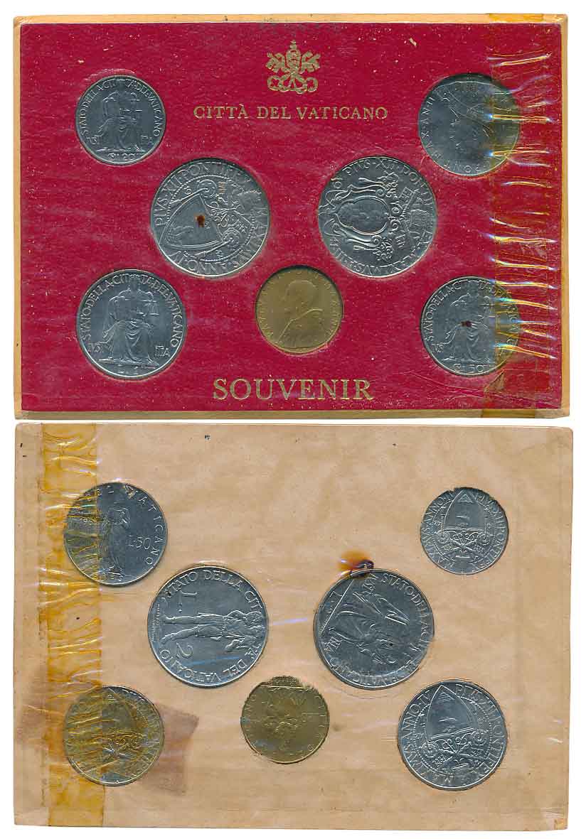 Vatican City, Souvenir Coins, Set of 7. Packed in the original card board case.