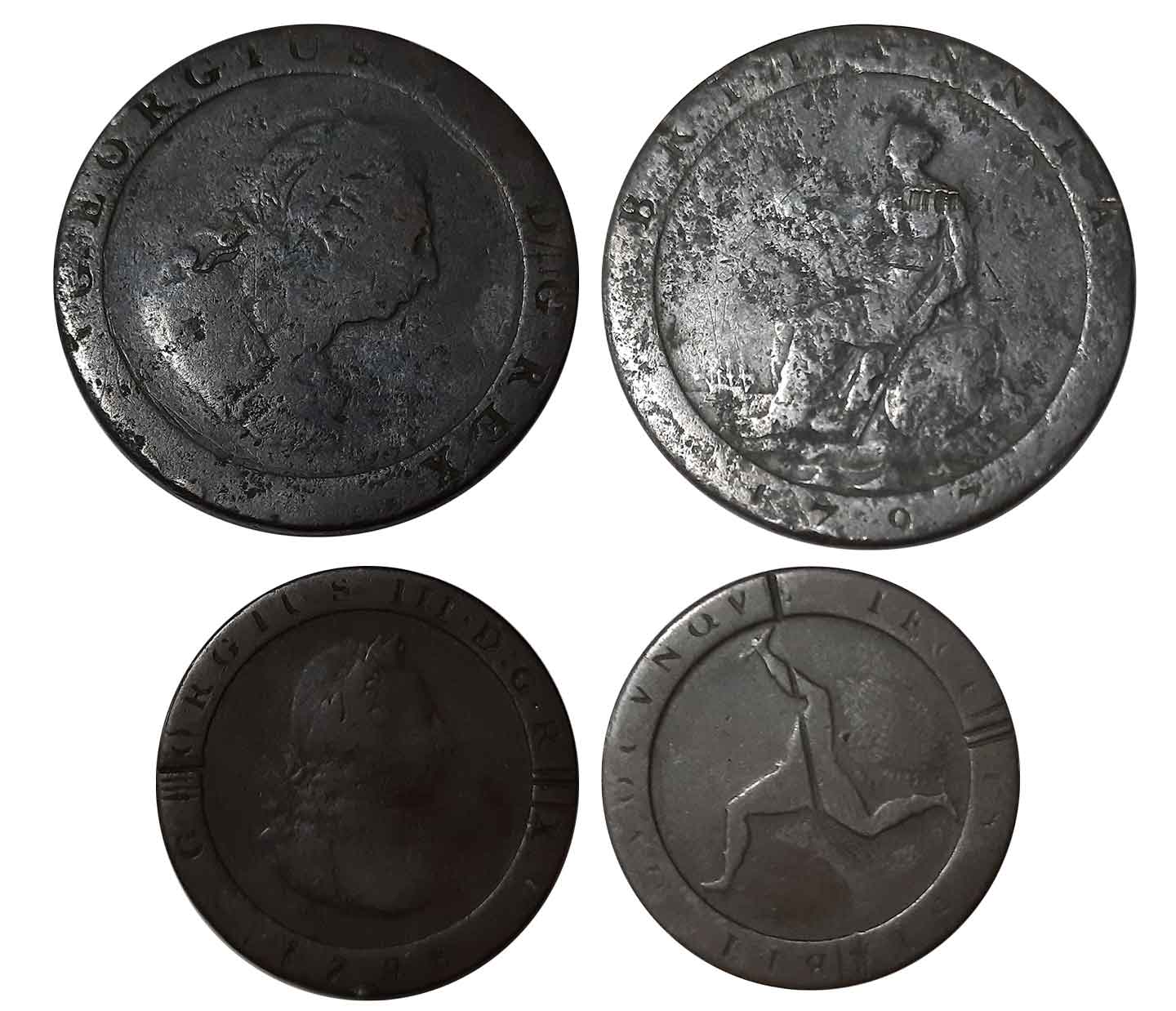 Copper (2), United Kingdom, George III, 1 Farthing, 27.41g, Obv: Portrait of King George I