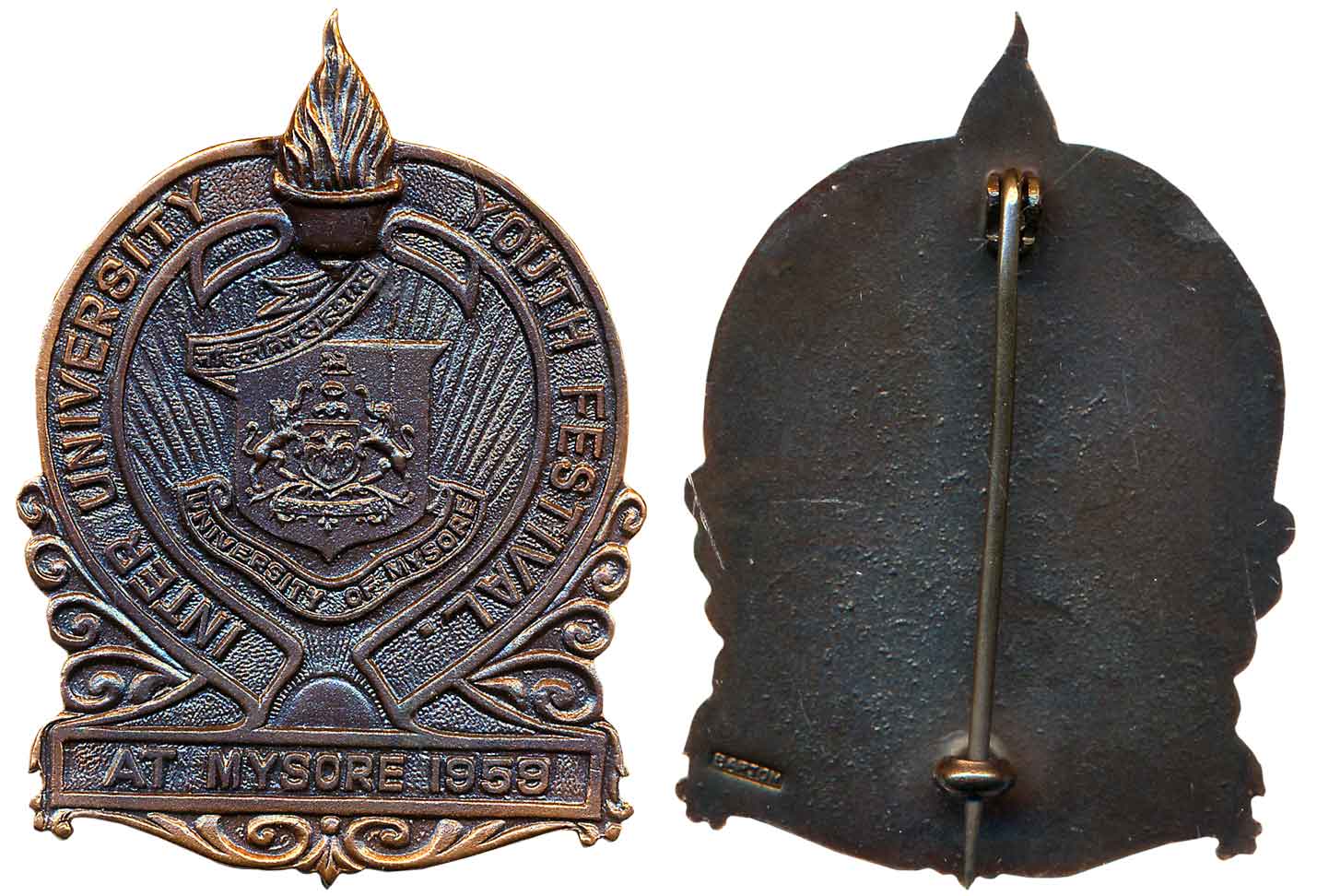 Mysore University Bronze Medal, 21.86g, INTER UNIVERSITY YOUTH FESTIVAL MYSORE 1959. In or